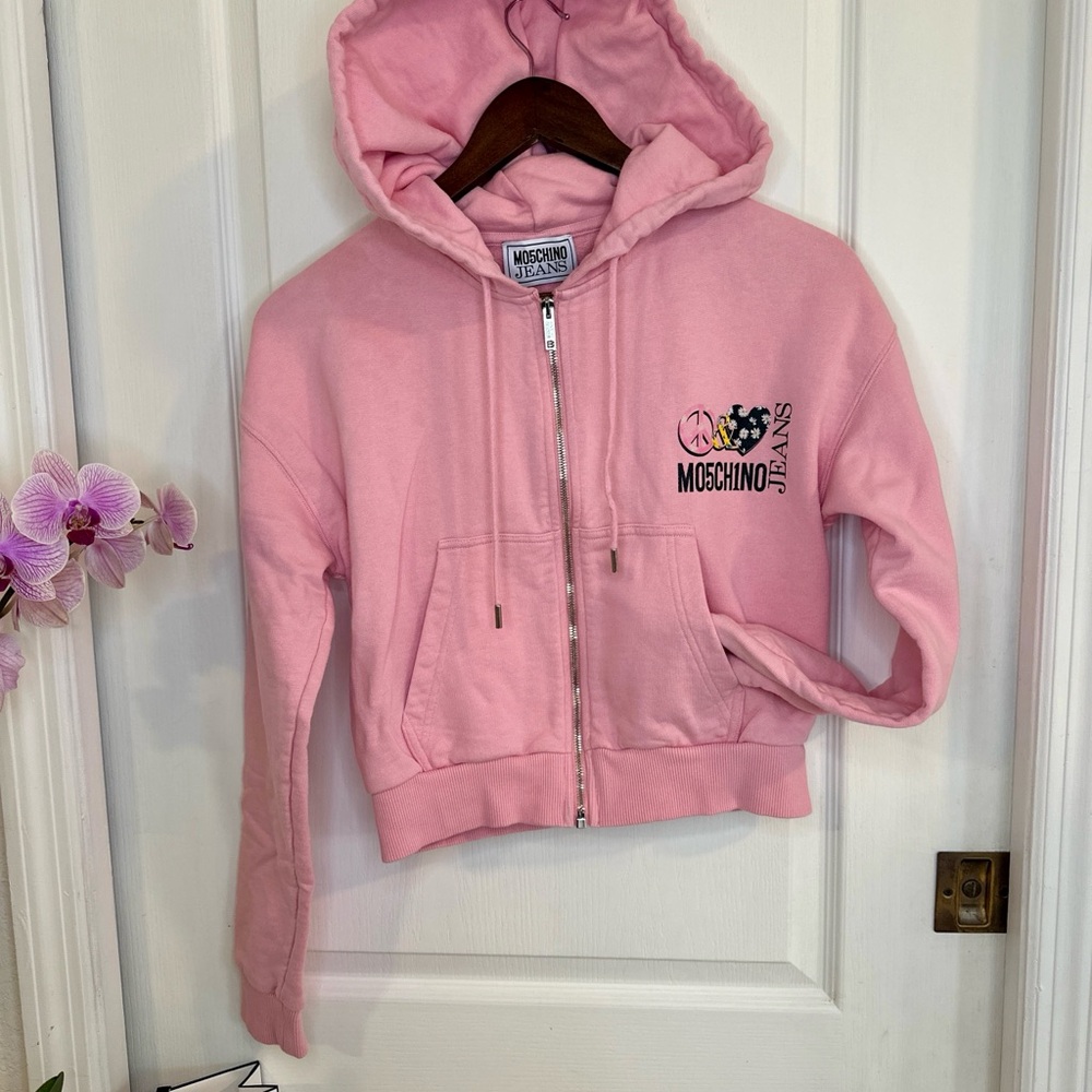 Moschino Peace & Love Kids Light Pink Zip-Up Hoodie (XXS)